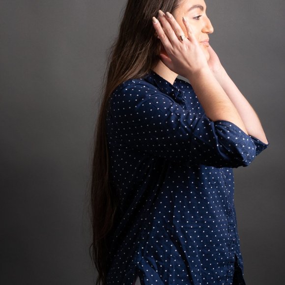 Navy Polka Dot Button Down by St. John's Bay - Picture 4 of 8